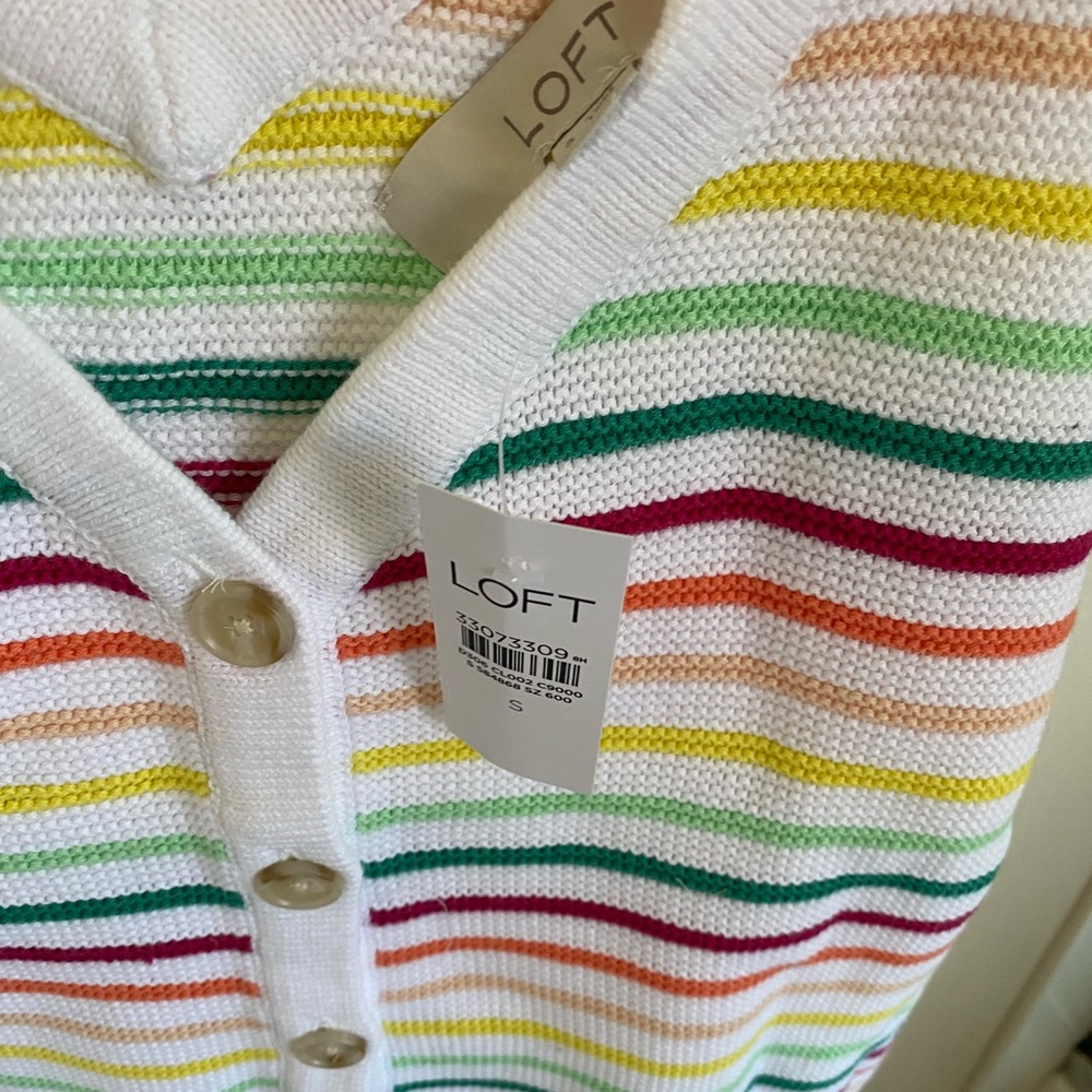 Loft small new rainbow striped sleeveless sweater buttons pride tank top v neck - Picture 4 of 6